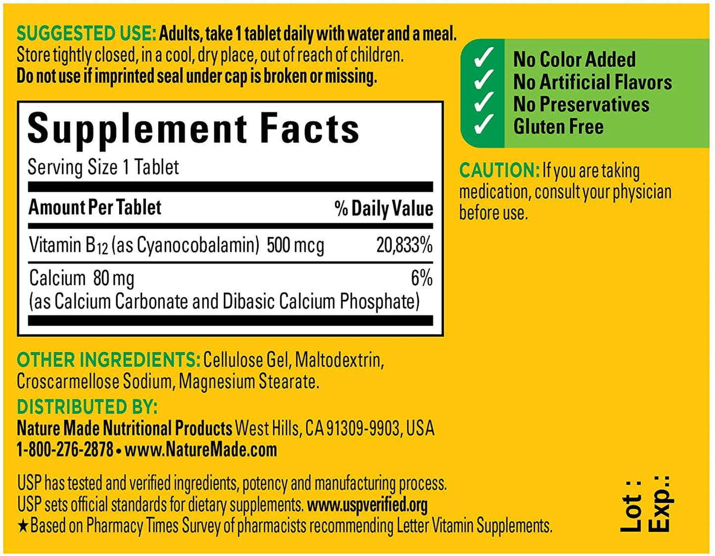 Nature Made Vitamin B-12 500 mcg Tablets 200 Count (2 Pack)