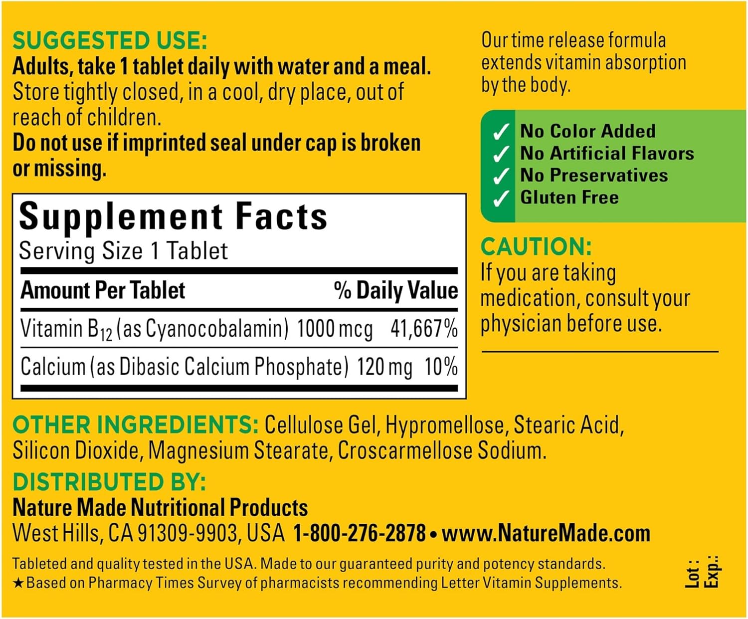 Nature Made Vitamin B12 1000 mcg Time Release Tablets, 320 Day Supply for Cellular Energy Support (2 Pack)