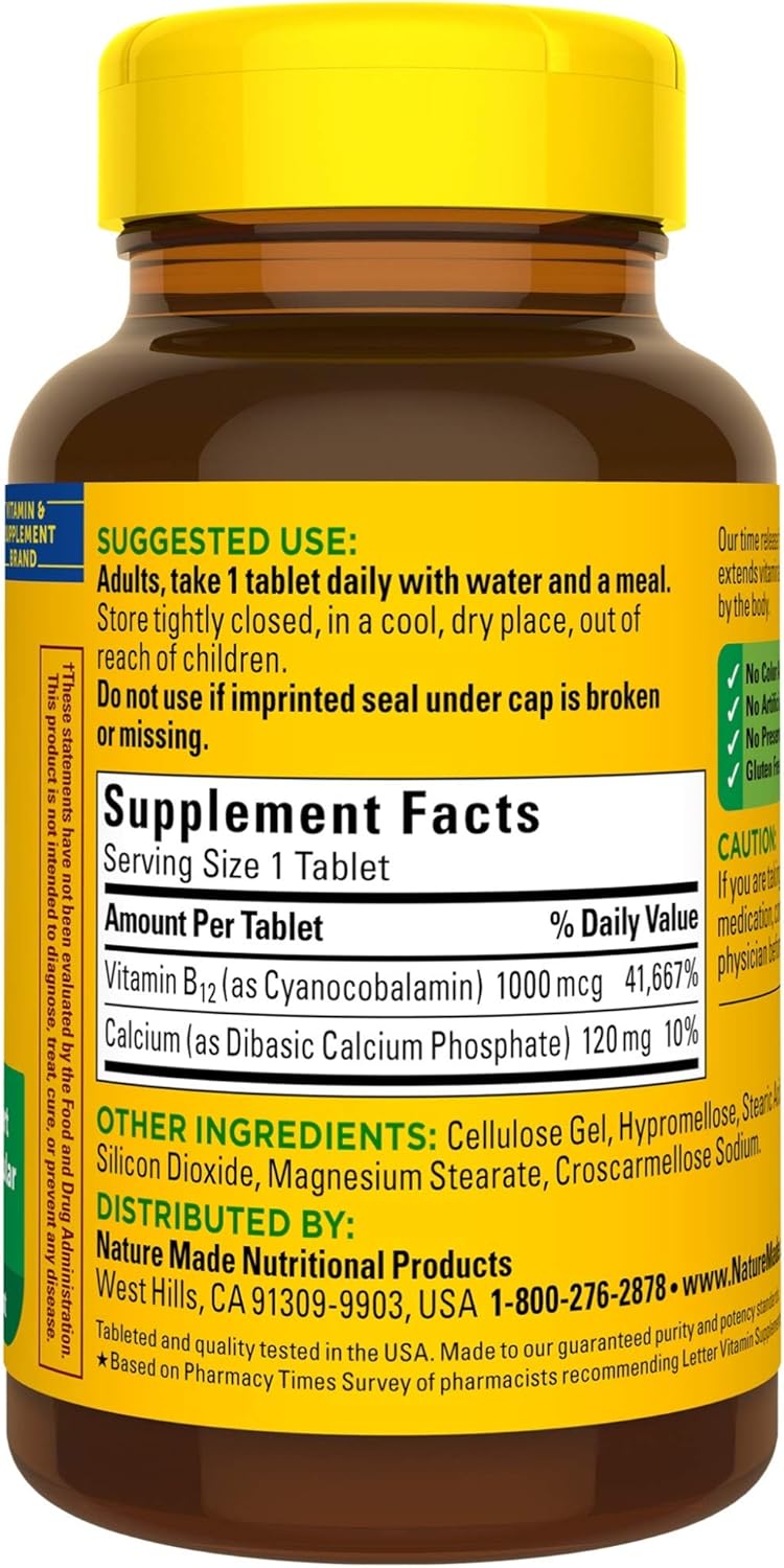 Nature Made Vitamin B12 1000 mcg Time Release Tablets, 320 Day Supply for Cellular Energy Support (2 Pack)