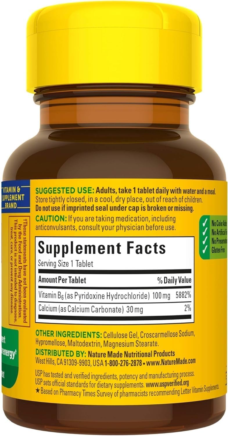 Nature Made Vitamin B6 100mg Tablets - 100 Count