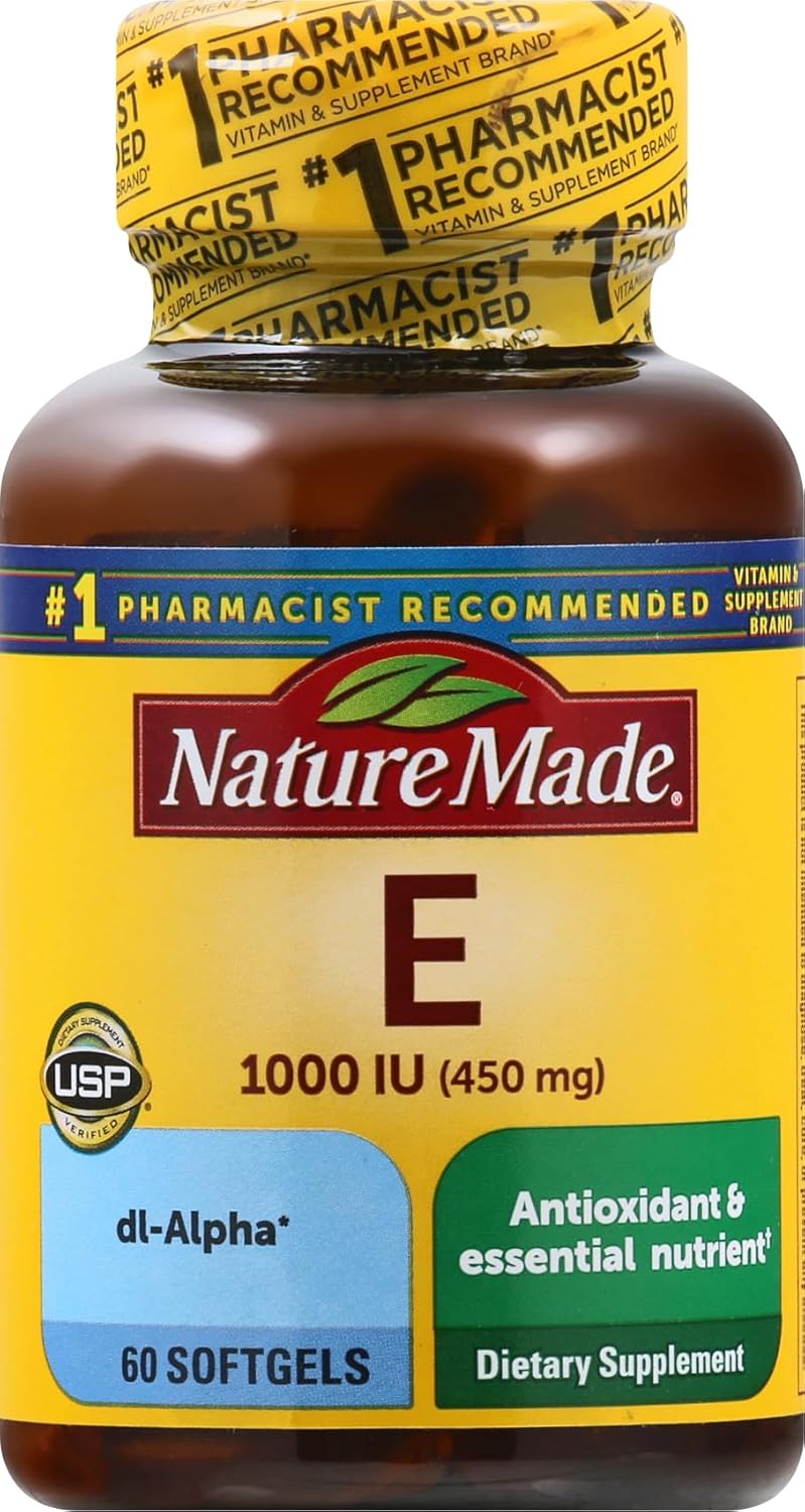 Nature Made Vitamin E 450mg (1000 IU) Softgels, 60 Count - Antioxidant Support - Various Packaging