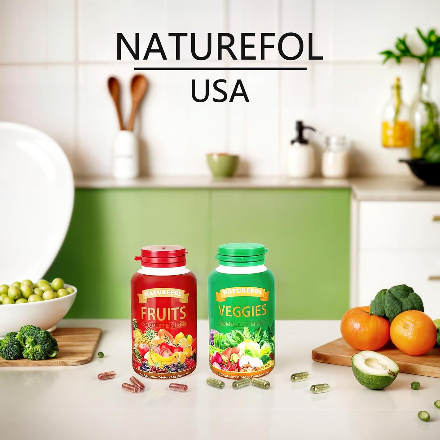 NATUREFOL Complete Nutrition Supplement with Powerhouse Fruits and Veggies - 90 Fruit Capsules + 90 Vegetable Capsules for Adults and Kids