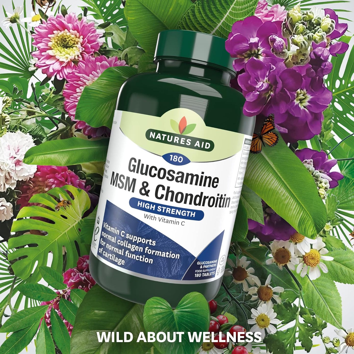 Natures Aid Glucosamine 500mg, MSM 500mg + Chondroitin 100mg Tablets - 180 Count
