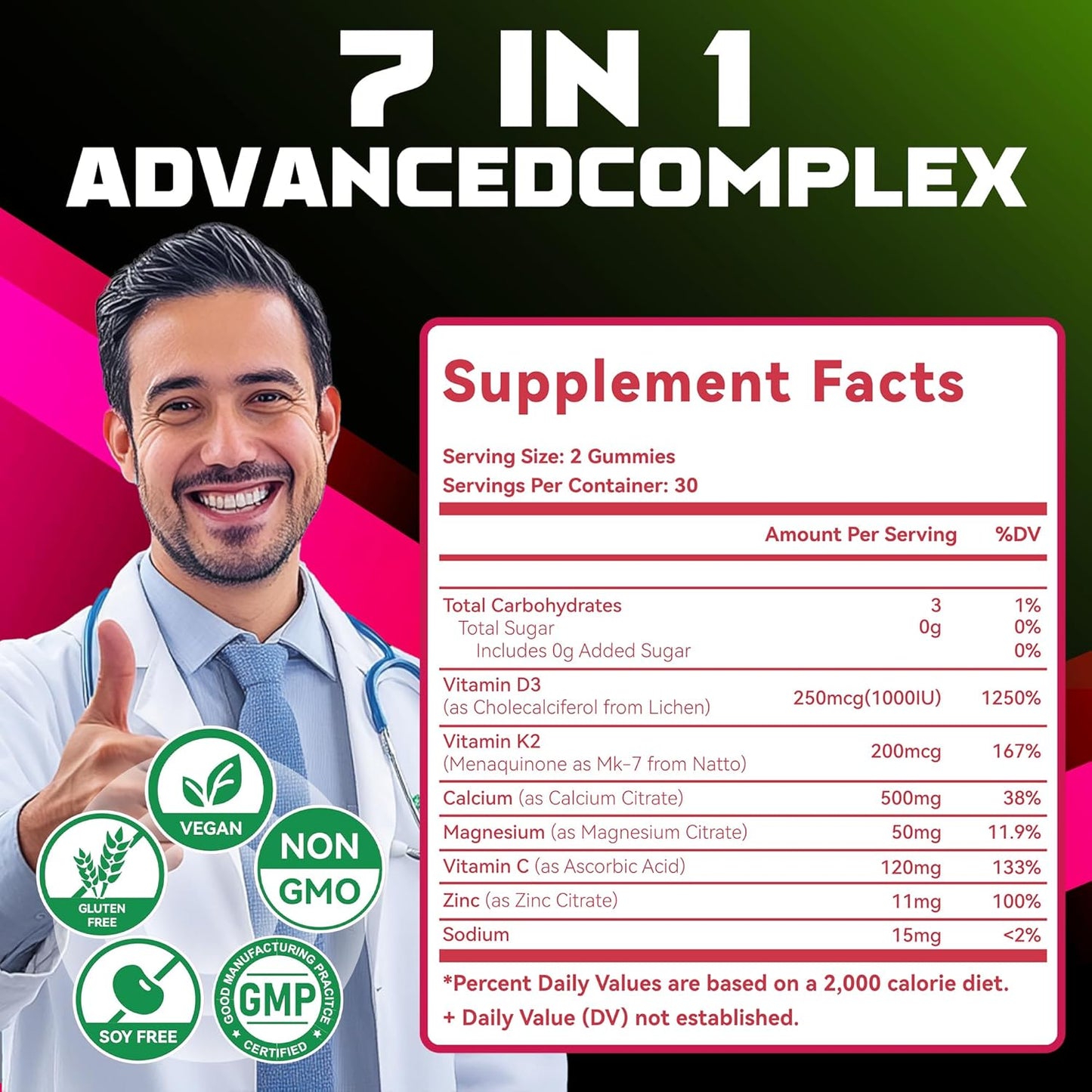 Natures Aid Vegan Vitamin D3 K2 Gummies with Calcium, Magnesium, and Vitamin C - Extra Strength for Bone and Immune Health - 120 Gummies