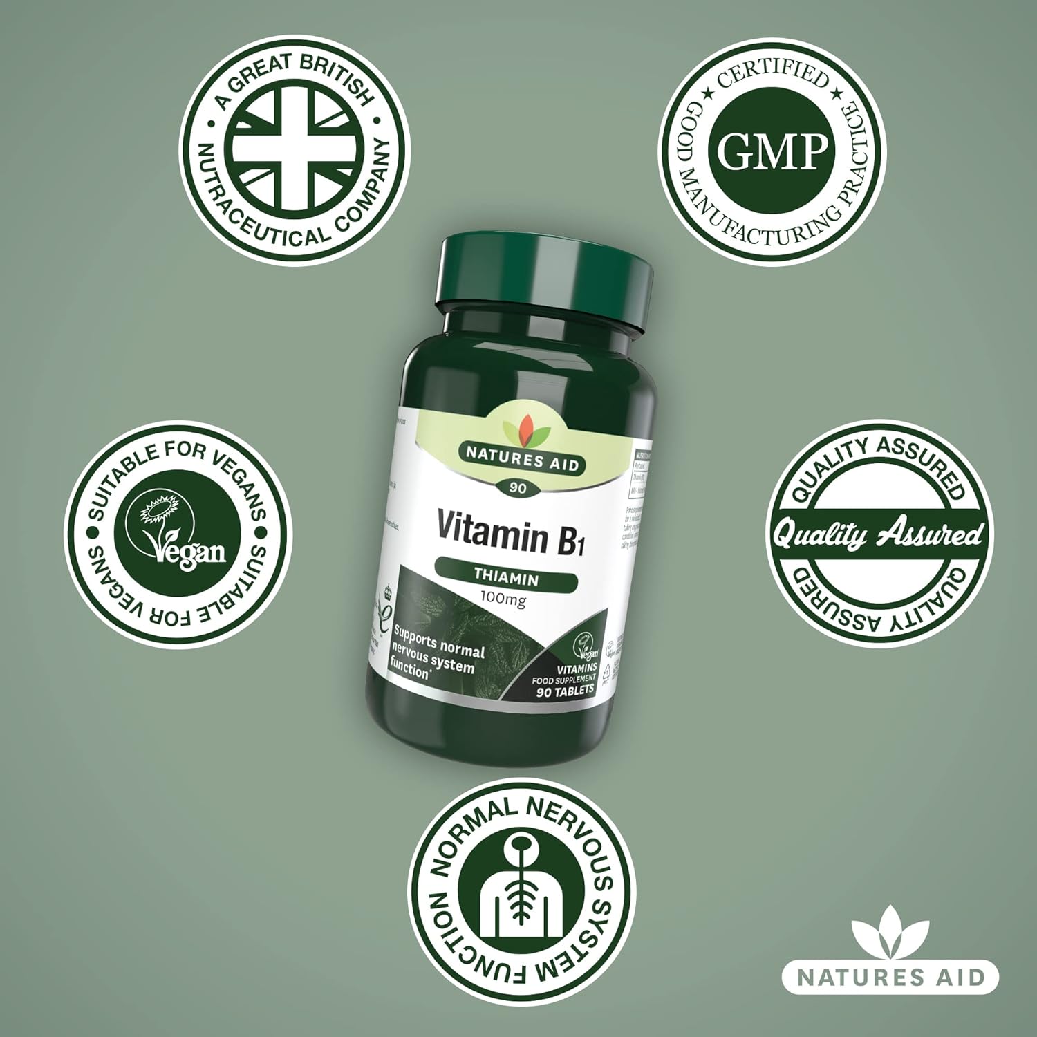 Natures Aid Vitamin B1 Thiamin Hydro 100mg - 90 Tablets for Energy Support