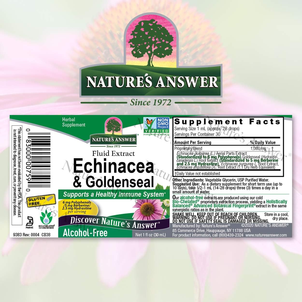 Nature's Answer Echinacea & Goldenseal Extract | Immune System Support | Super Concentrated, Pure Formula | Alcohol-Free, Gluten-Free, Vegan & Kosher Certified - 1oz