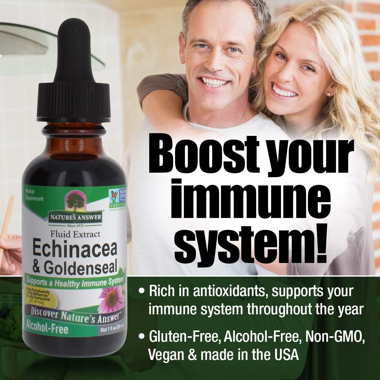 Nature's Answer Echinacea & Goldenseal Extract | Immune System Support | Super Concentrated, Pure Formula | Alcohol-Free, Gluten-Free, Vegan & Kosher Certified - 1oz