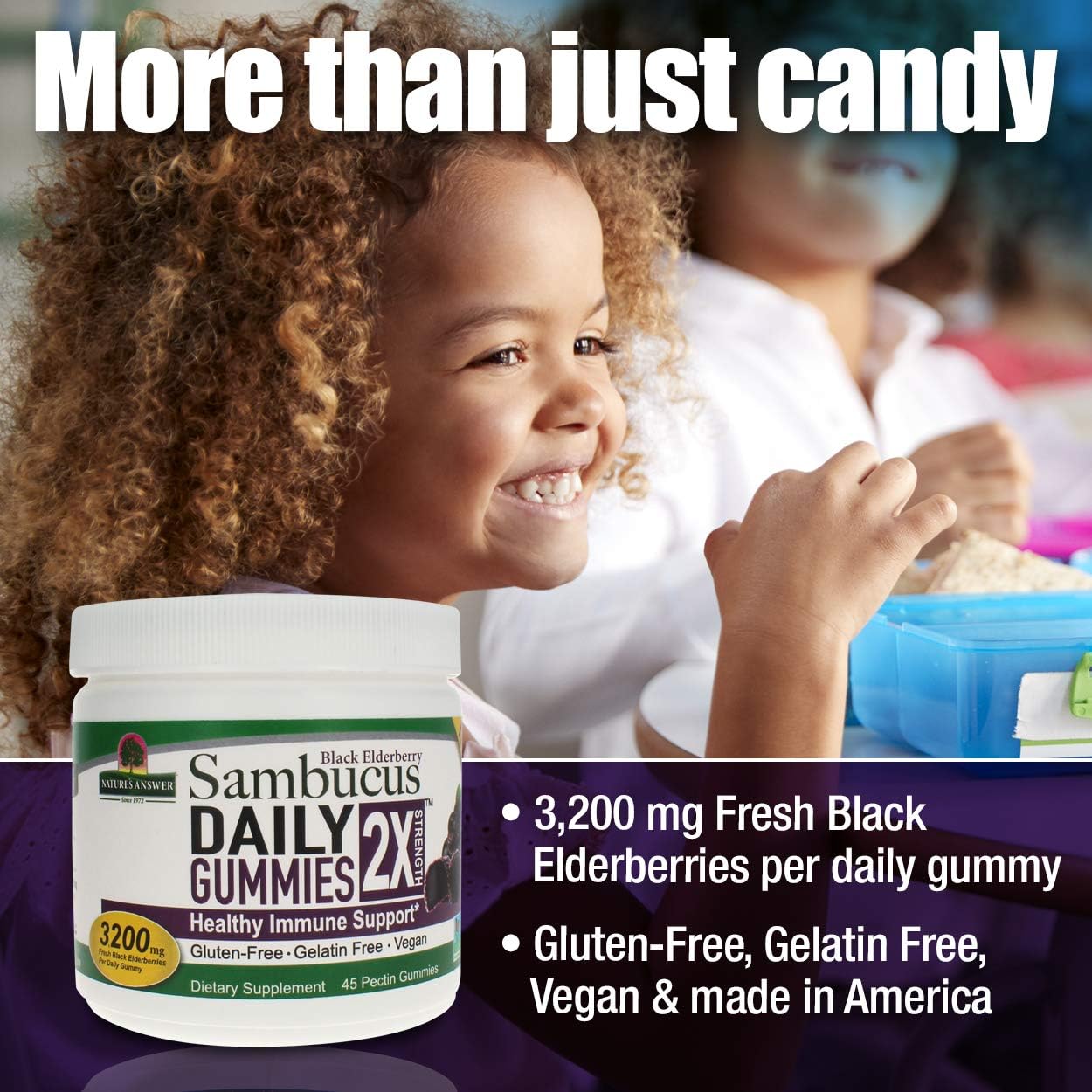 Nature's Answer Sambucus Daily Gummies - High Elderberry Concentration - Gluten-Free, Vegan, Non-GMO - 45 Count