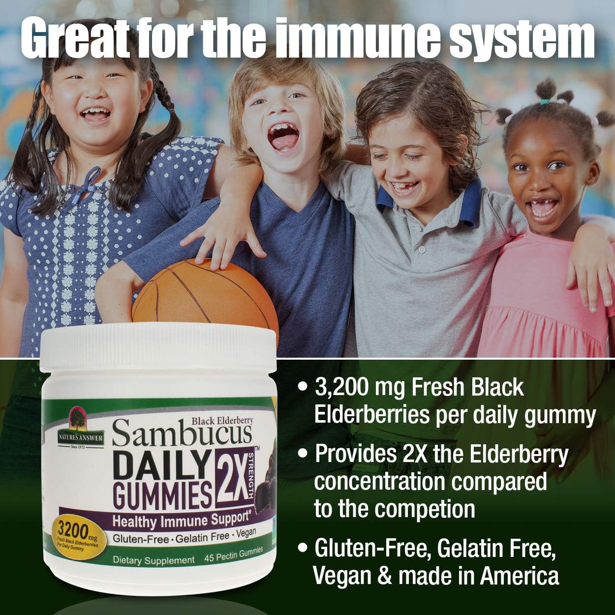 Nature's Answer Sambucus Daily Gummies - High Elderberry Concentration - Gluten-Free, Vegan, Non-GMO - 45 Count
