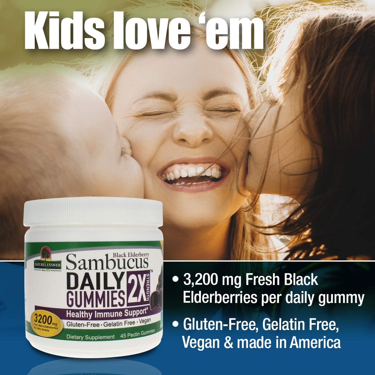 Nature's Answer Sambucus Daily Gummies - High Elderberry Concentration - Gluten-Free, Vegan, Non-GMO - 45 Count