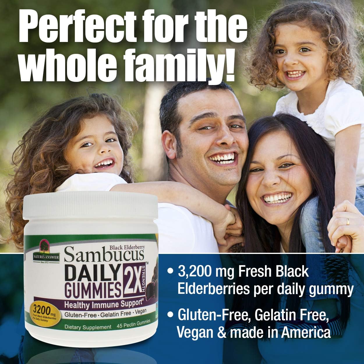 Nature's Answer Sambucus Daily Gummies - High Elderberry Concentration - Gluten-Free, Vegan, Non-GMO - 45 Count