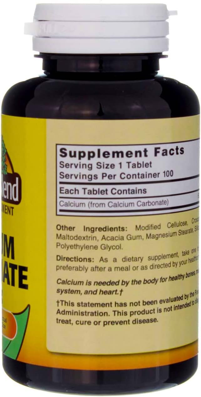 Nature's Blend Calcium Carbonate 600mg Tablets - 200 ct (2 Pack) - Natural Supplement for Bone Health and Digestion