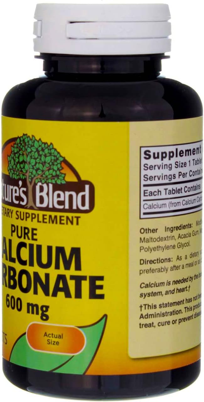 Nature's Blend Calcium Carbonate 600mg Tablets - 200 ct (2 Pack) - Natural Supplement for Bone Health and Digestion