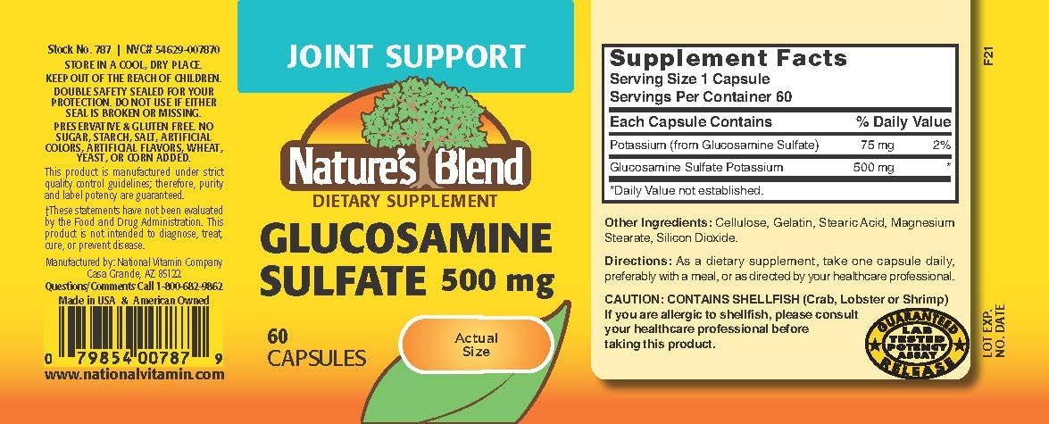 Nature's Blend Glucosamine Sulfate Capsules, 500mg, 60 Count - Joint Health Supplement