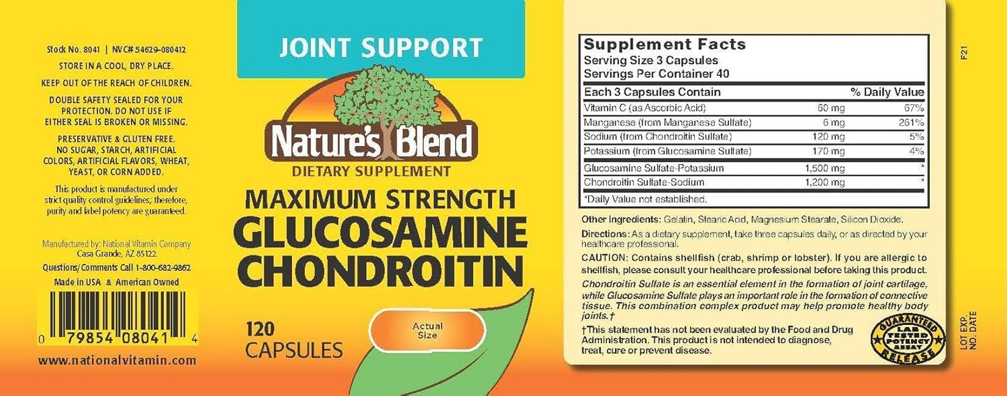Nature's Blend Maximum Strength Glucosamine Chondroitin 120 Capsules
