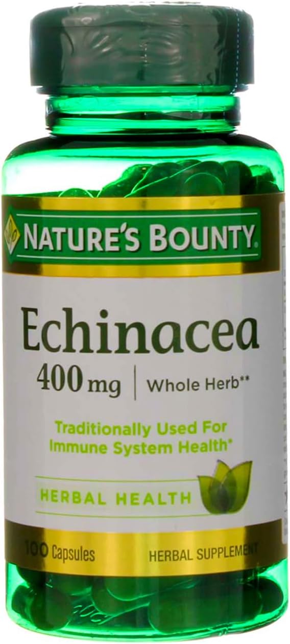 Nature's Bounty Echinacea 400mg Whole Herb Capsules - 100 Count x 2 Pack - Natural Immune Support Supplement