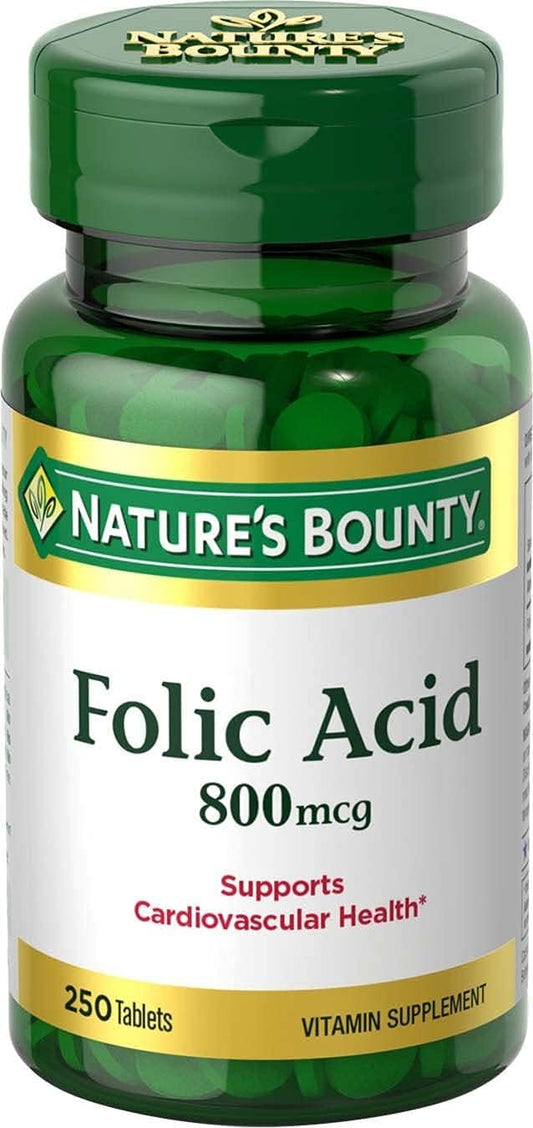 Nature's Bounty Folic Acid 800 mcg Vitamin Supplement - 500 Tablets, Pack of 2 for Maximum Strength