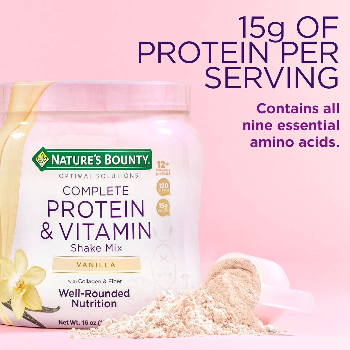 Nature's Bounty Optimal Solutions Protein Powder with Vitamin C - 16 oz - Boost Your Health and Wellness