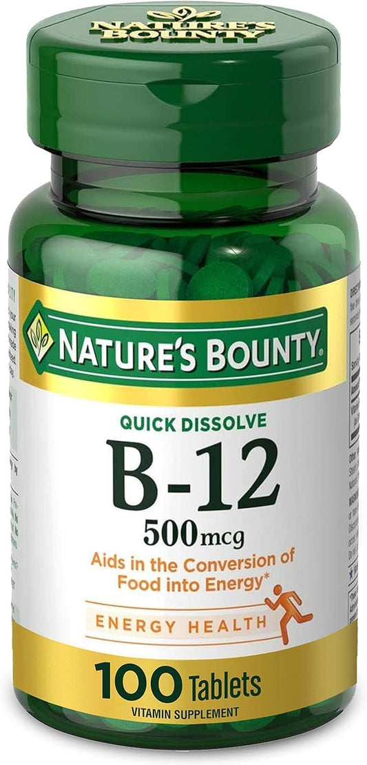 Nature's Bounty Vitamin B-12 500 mcg - 100 Count (Pack of 2) - High Quality B12 Supplement for Energy and Metabolism