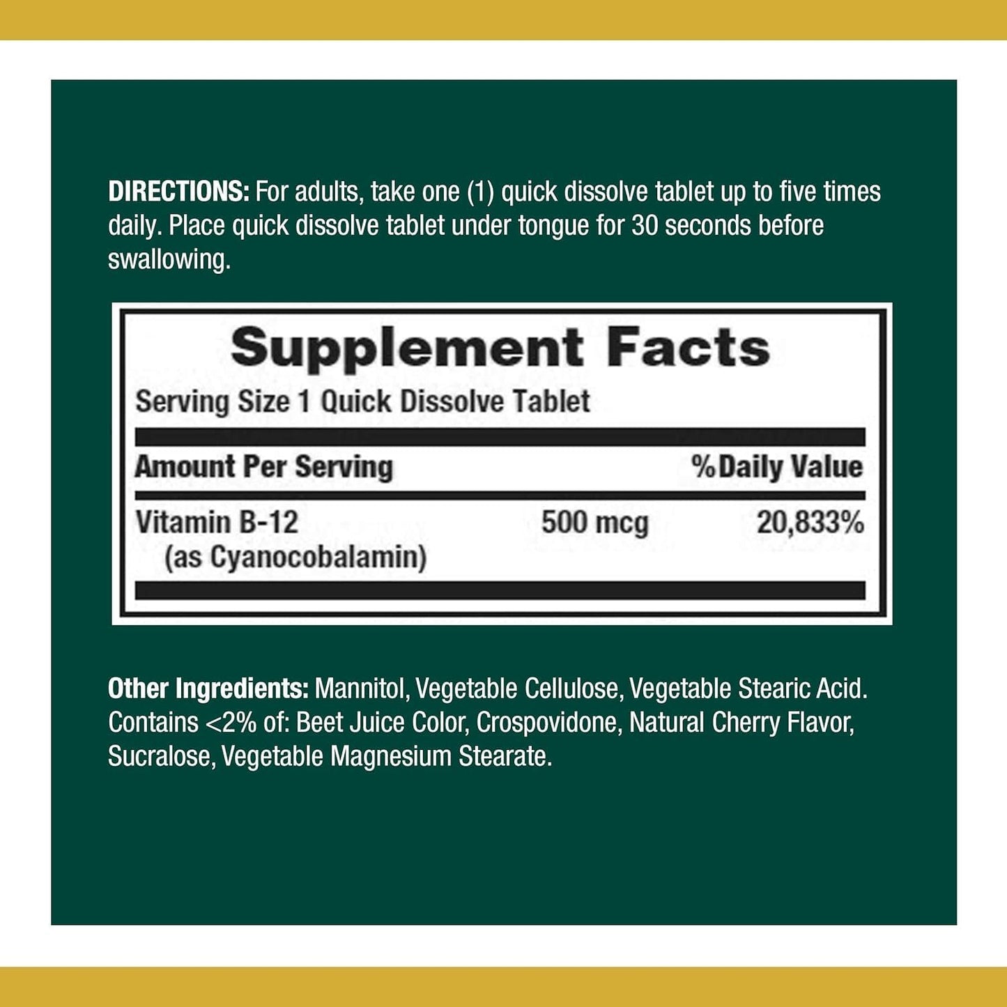 Nature's Bounty Vitamin B-12 500 mcg - 100 Count (Pack of 2) - High Quality B12 Supplement for Energy and Metabolism