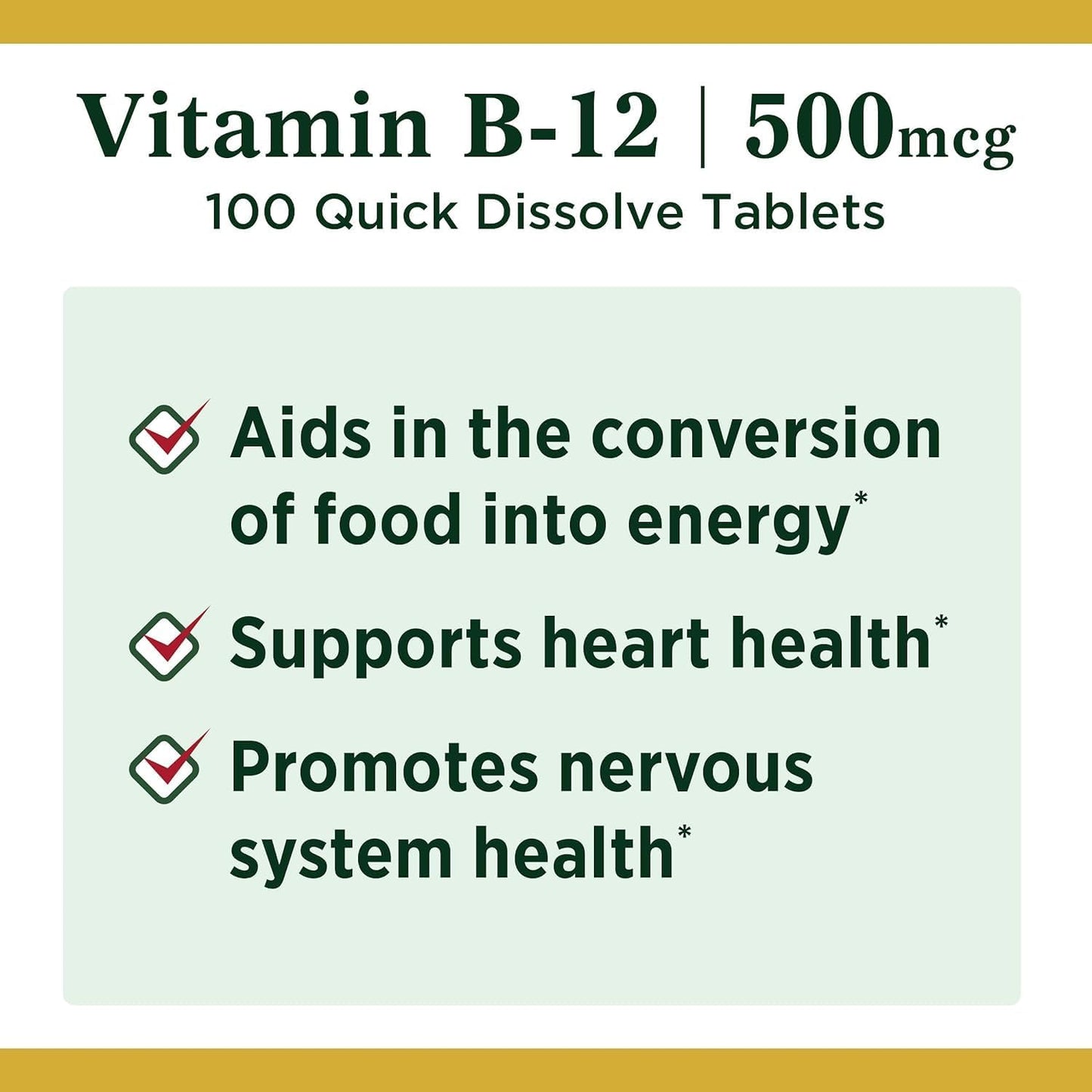 Nature's Bounty Vitamin B-12 500 mcg - 100 Count (Pack of 2) - High Quality B12 Supplement for Energy and Metabolism