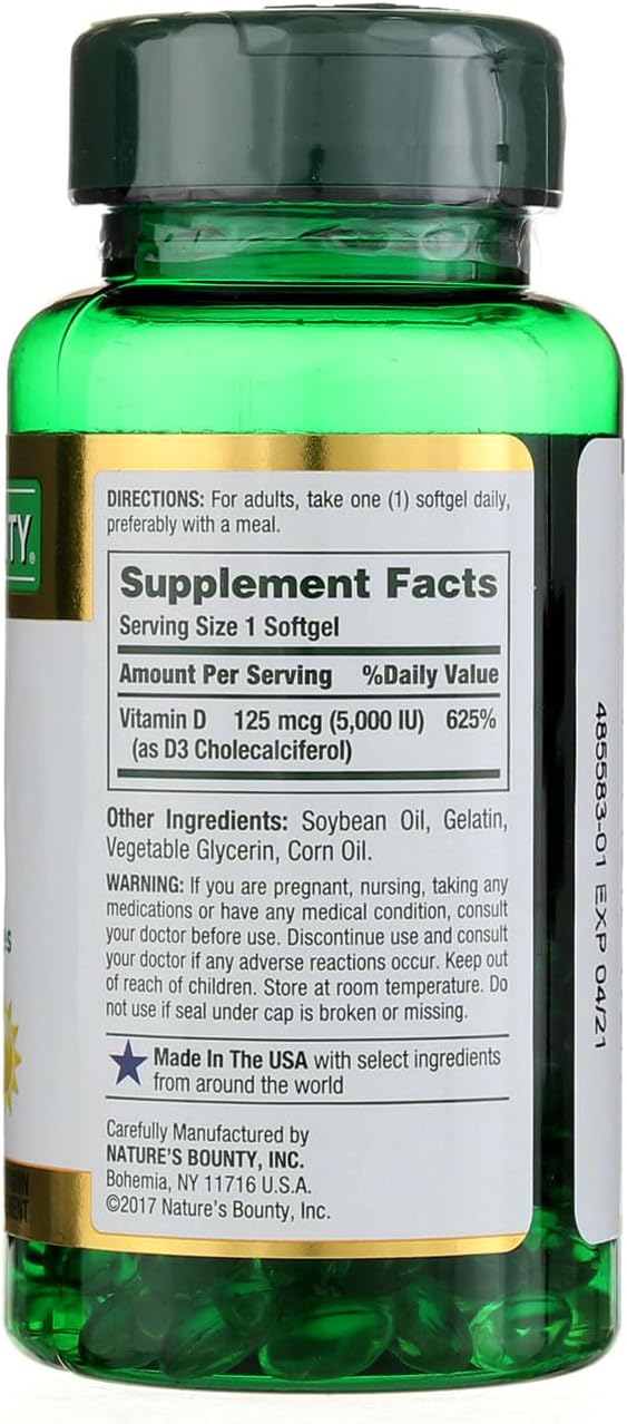 Nature's Bounty Vitamin D 5000 IU Softgels - 100 Count