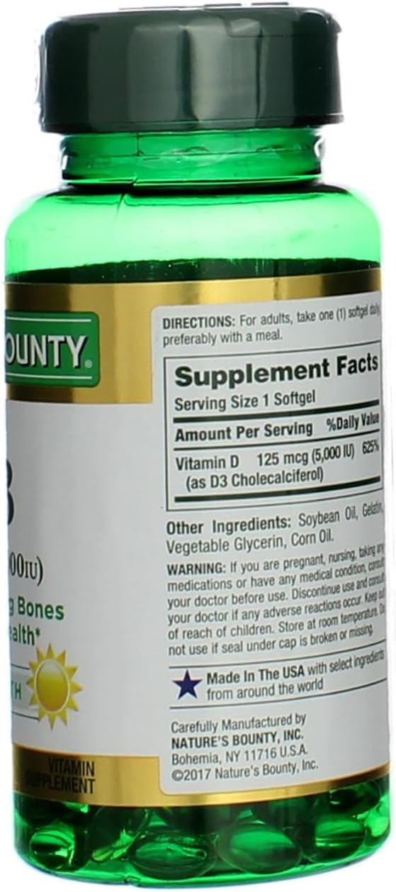 Nature's Bounty Vitamin D 5000 IU Softgels - 100 Count