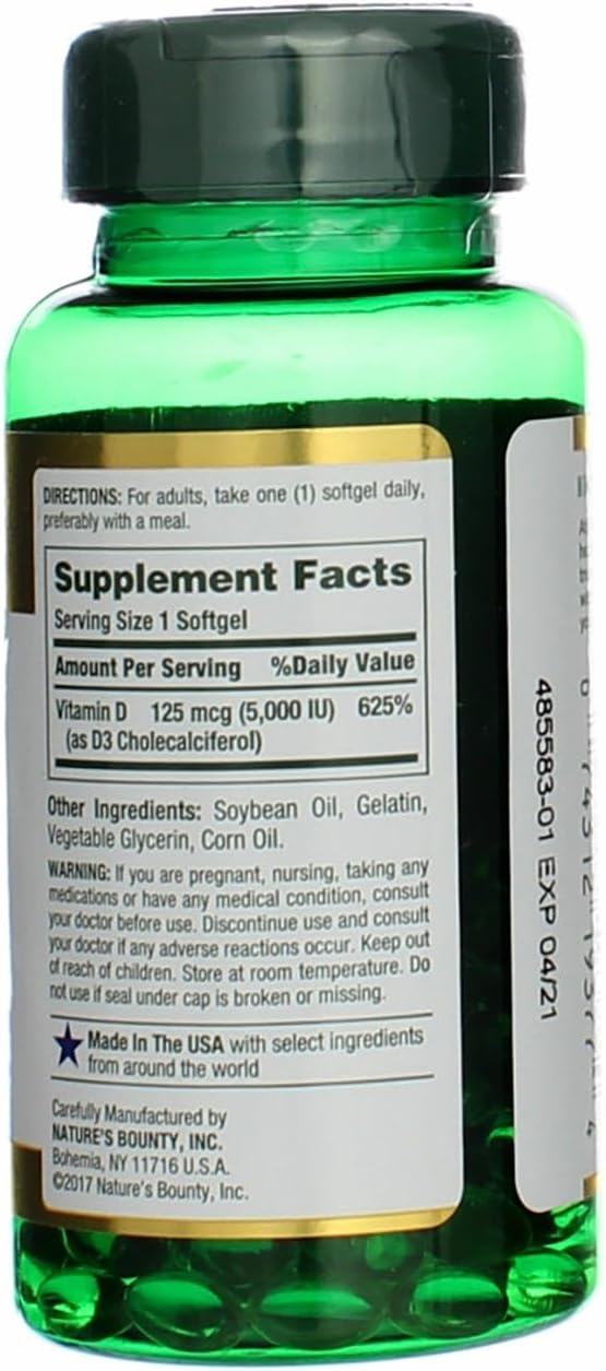 Nature's Bounty Vitamin D 5000 IU Softgels - 100 Count