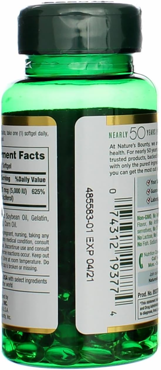Nature's Bounty Vitamin D 5000 IU Softgels - 100 Count