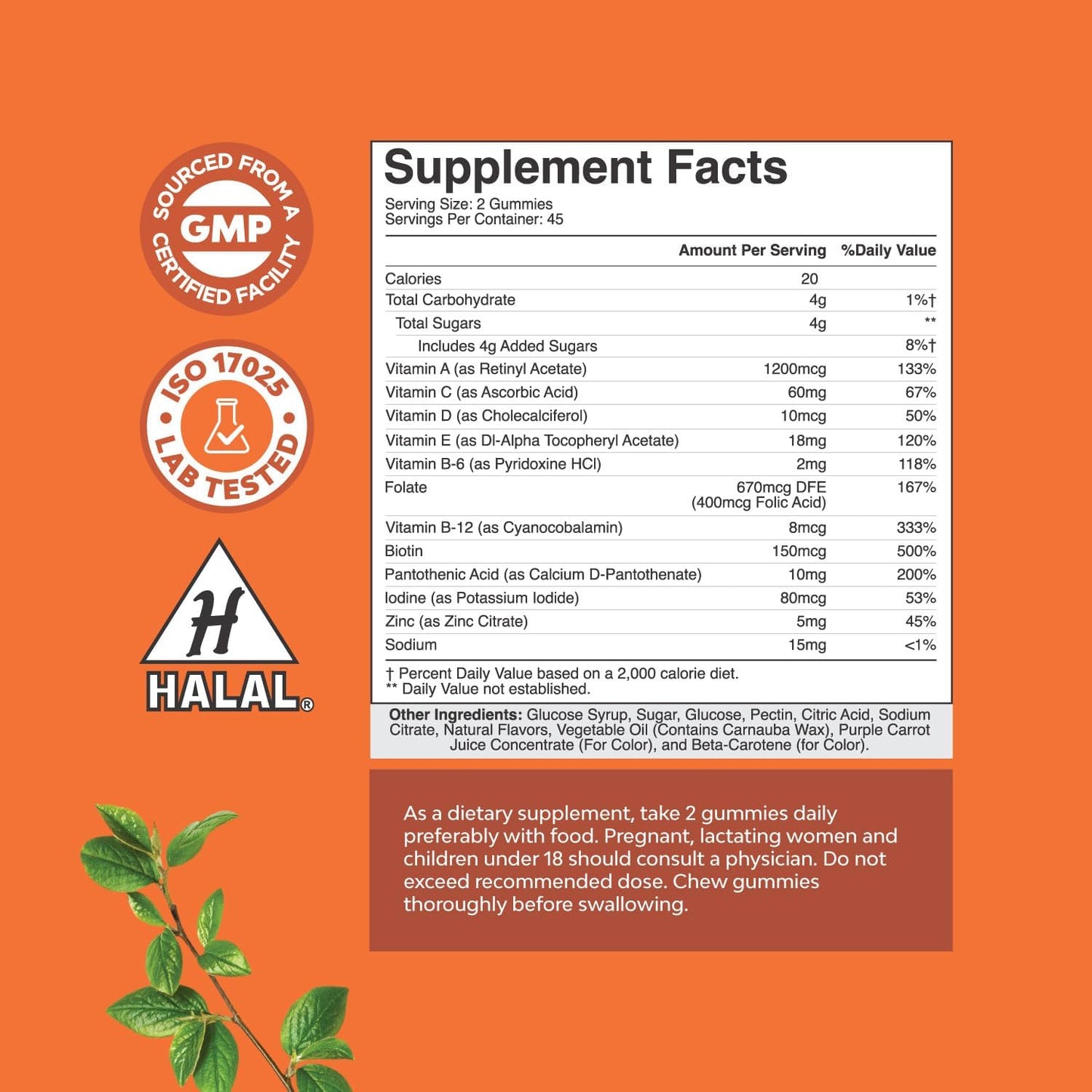 Natures Craft Daily Multivitamin Gummies for Adults - Wellness Blend with Vitamin D, C, E, B12, Zinc, Biotin, and Iron - High Strength 45mg per Serving Gentle Gummies for Men and Women