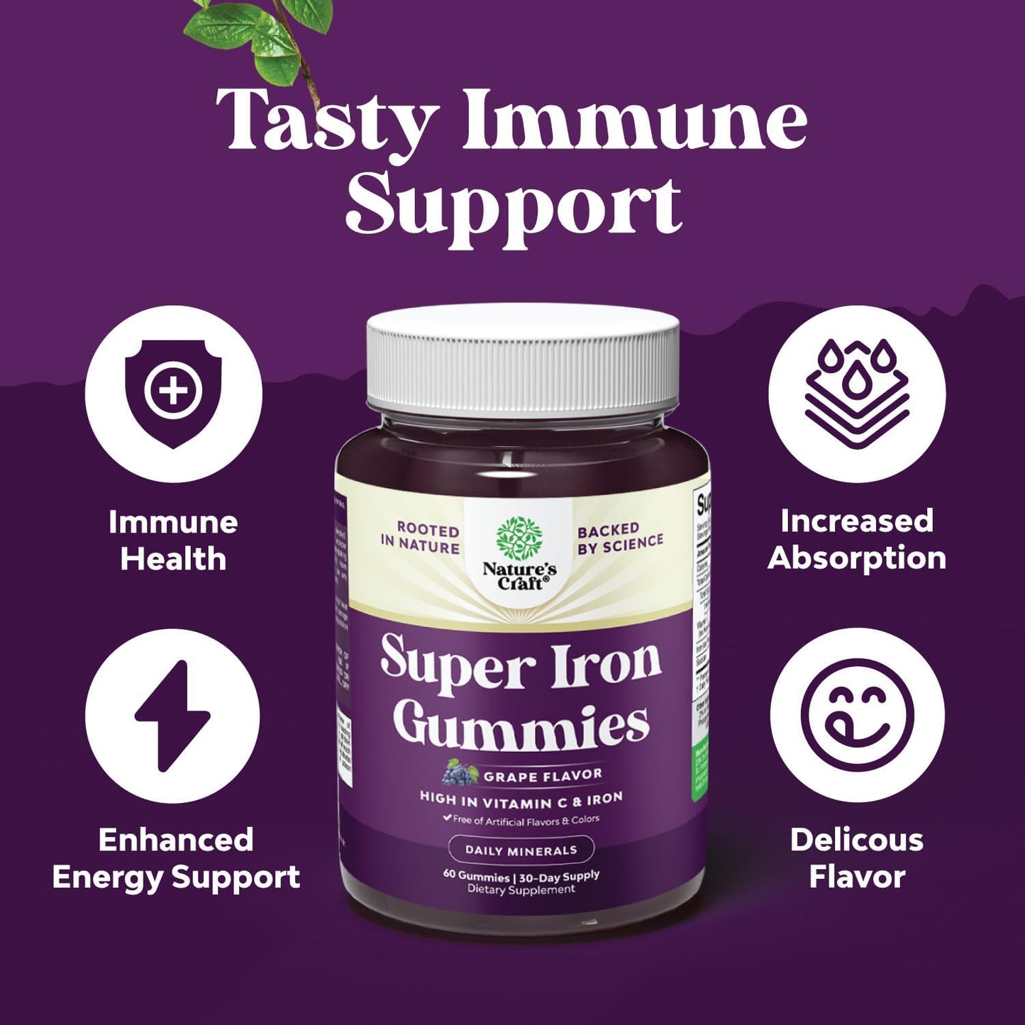 Natures Craft Daily Multivitamin Gummies for Adults - Wellness Blend with Vitamin D, C, E, B12, Zinc, Biotin, and Iron - High Strength 45mg per Serving Gentle Gummies for Men and Women