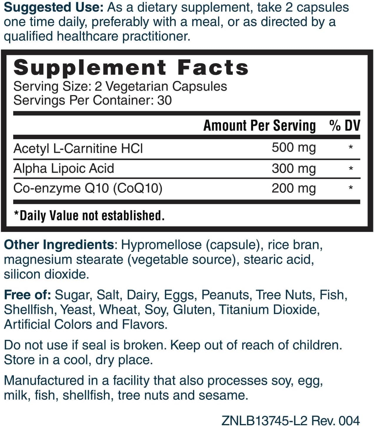 Nature's Lab CoQ10, Alpha Lipoic Acid, Acetyl L Carnitine, and Multivitamin Supplement for Daily Use