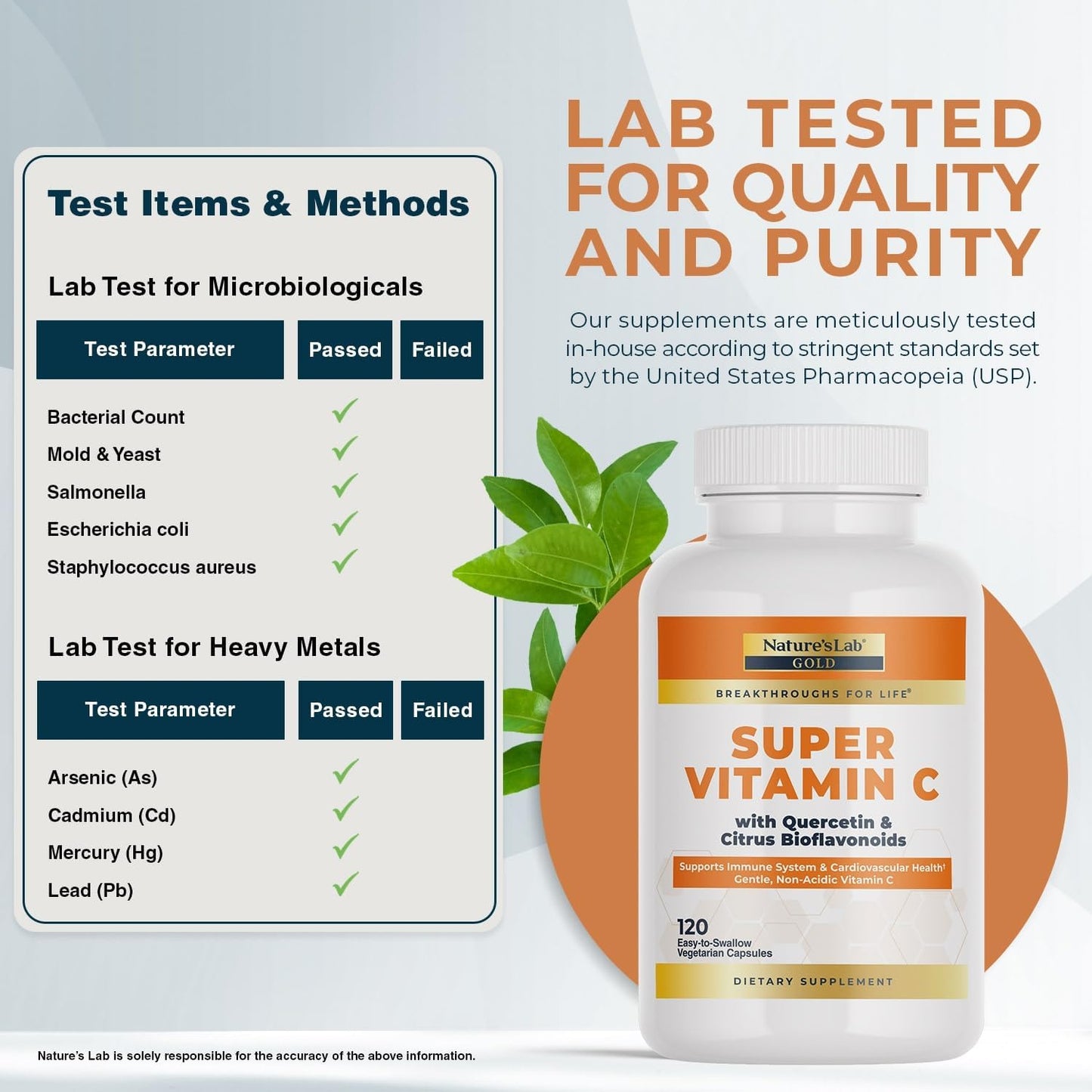 Nature's Lab Gold Super Vitamin C 1000mg Capsules with Bioflavonoids Complex & Quercetin for Immune Support - Non-Acidic, Non-GMO, Gluten Free, Vegan - 120 Count