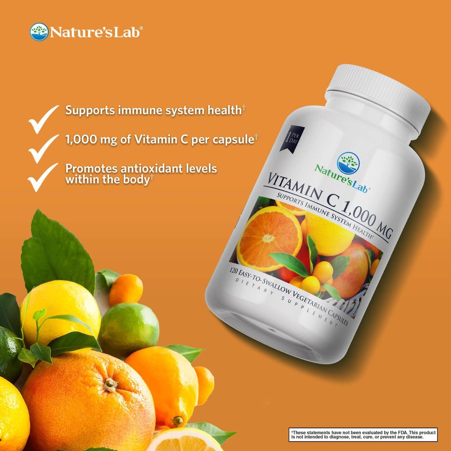 Nature's Lab Vitamin C 1000mg Per Capsule -Supports Immune System Health, 120 Count (Pack of 1)