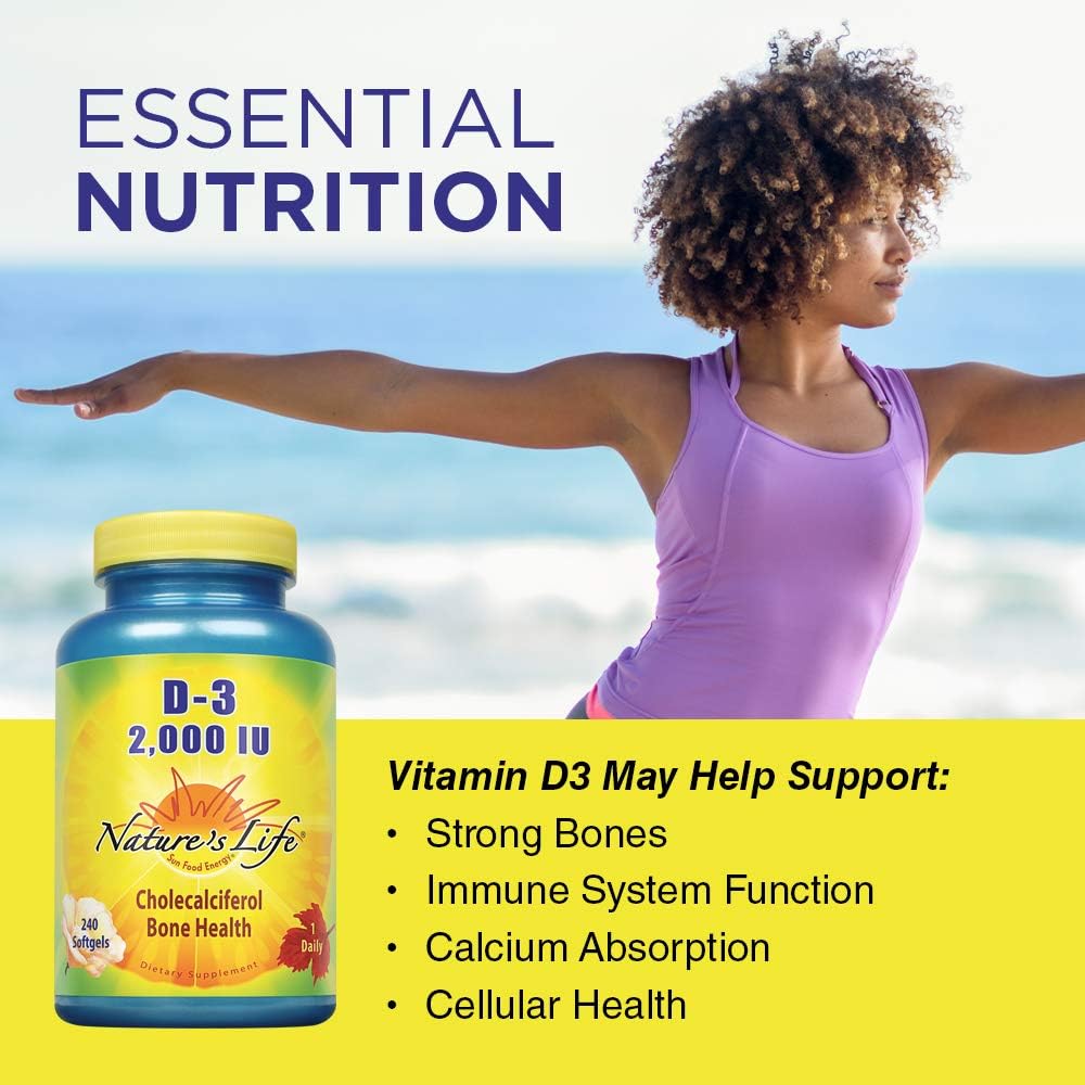 Nature's Life Vitamin D-3 Softgels, Cholecalciferol Supplement, 2000 IU, 240 Capsules