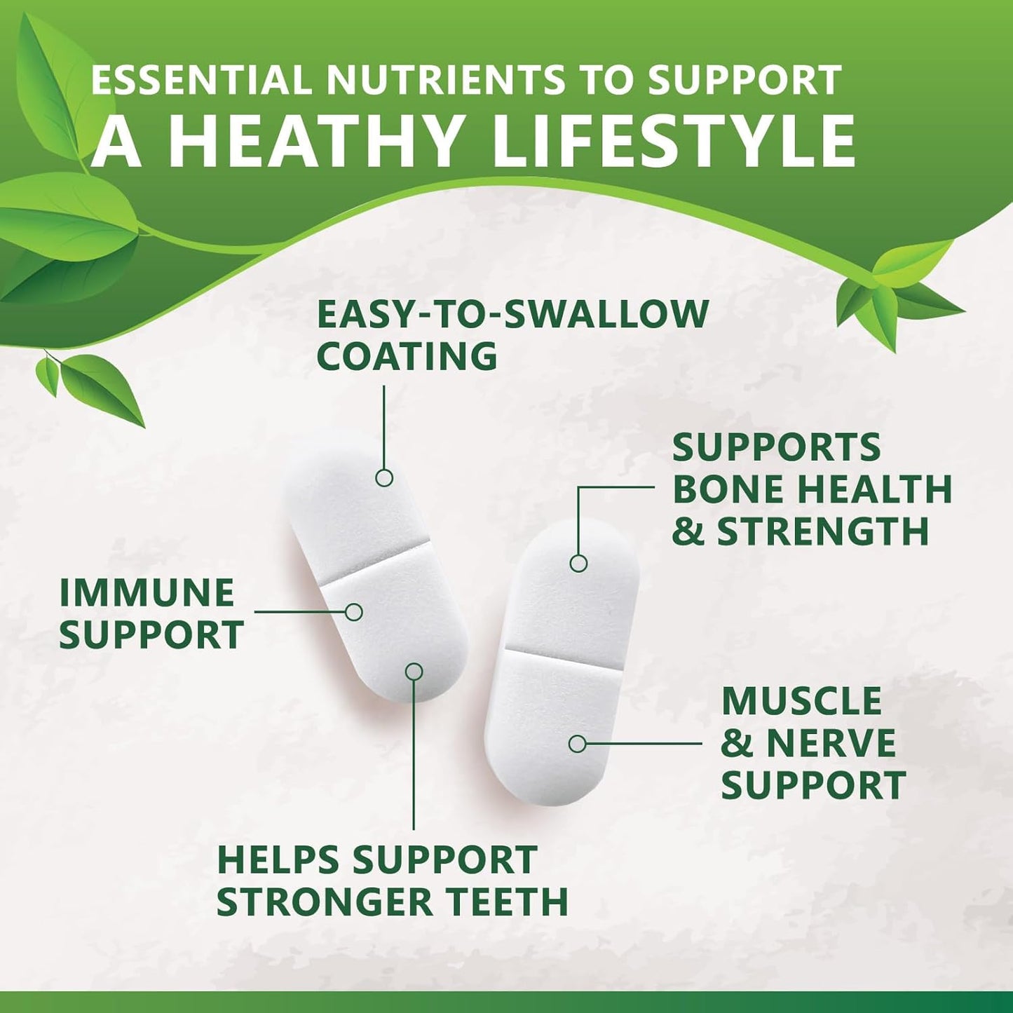 Nature's Nutrition Calcium 1200mg with Vitamin D3 - Bone & Teeth Support - 60 Tablets