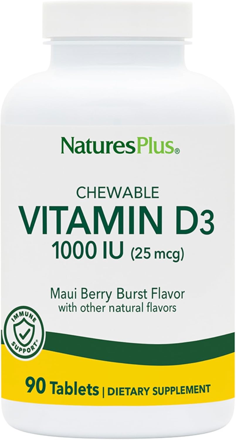 Natures Plus Adult's Chewable Vitamin D3 1000 IU - Maui Berry Burst Flavor 90 Count - Natural Supplement for Adults