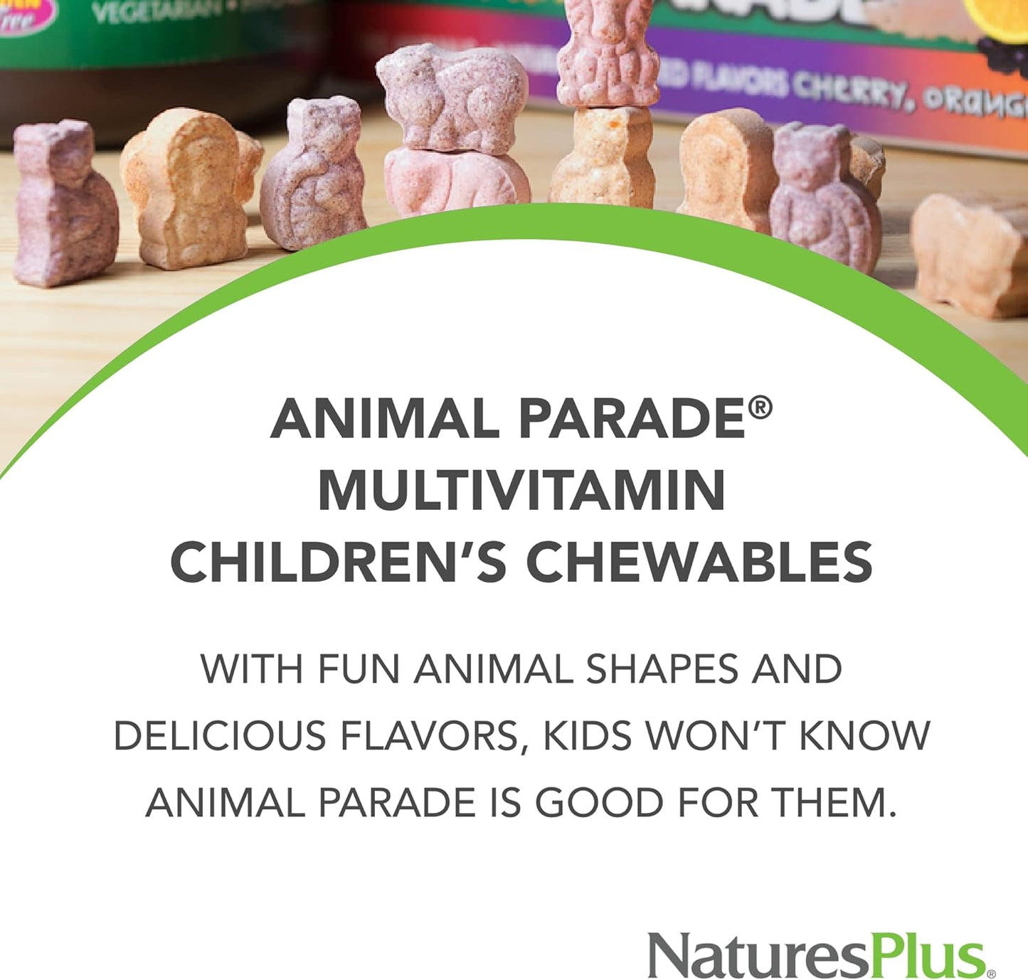 Natures Plus Animal Parade Cherry Chewable Multivitamin Tablets for Kids - 180 Count - Vegetarian, Gluten Free - Promotes Children's Health & Well-Being
