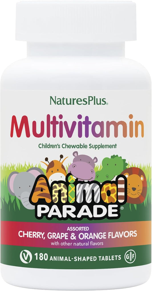 Natures Plus Animal Parade Children's Chewable Multivitamin - 360 Animal-Shaped Tablets, Natural Flavors - Vegan, Gluten Free - 180 Servings