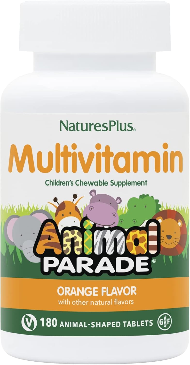 Natures Plus Animal Parade Children's Chewable Multivitamin - Orange Flavor - 180 Tablets - Vegetarian & Gluten-Free - Promotes Health