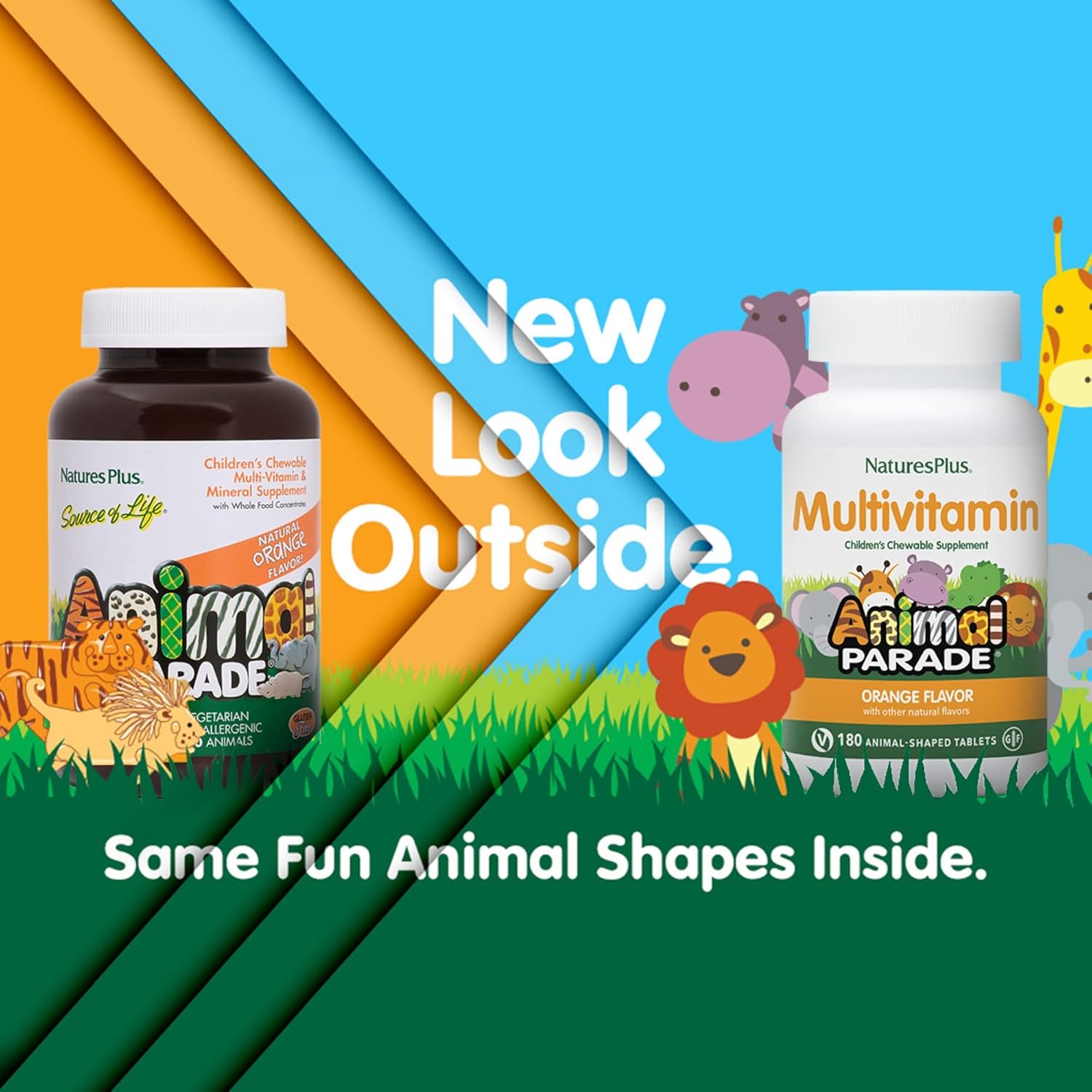 Natures Plus Animal Parade Children's Chewable Multivitamin - Orange Flavor - 180 Tablets - Vegetarian & Gluten-Free - Promotes Health
