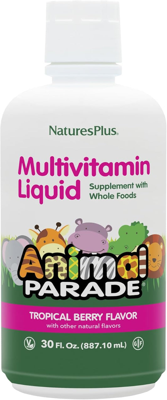 Natures Plus Animal Parade Children's Liquid Multivitamin - Tropical Berry Flavor - 30 fl oz - Whole Food Supplement - Vegetarian - 60 Servings