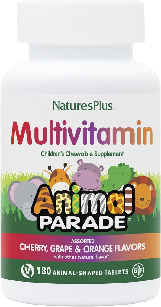 Natures Plus Animal Parade Children's Multivitamin - 540 Animal-Shaped Chewable Tablets - Assorted Flavors - Vegan, Gluten Free - 270 Servings