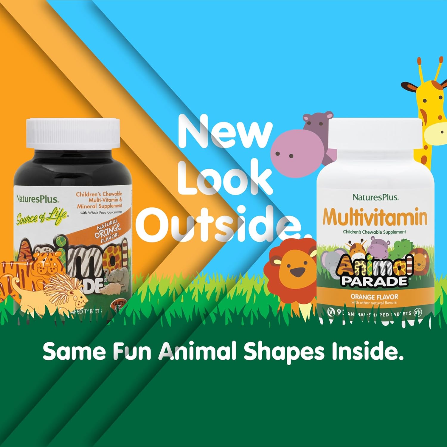 Natures Plus Animal Parade Children's Multivitamin - Orange Chewables - 90 Animal-Shaped Tablets - Promotes Health - Vegetarian & Gluten-Free - 45 Servings