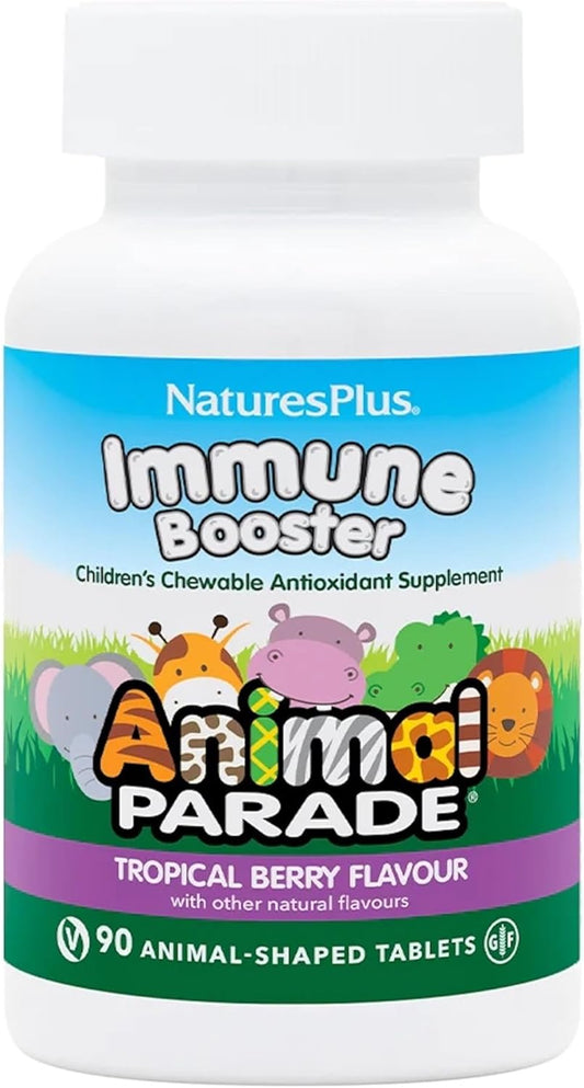 Natures Plus Animal Parade Immune Support Chewables - Tropical Berry Flavor - 90 Tablets - Gluten Free, Vegan - 45 Servings