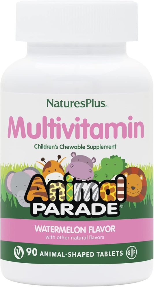 Natures Plus Animal Parade Kids Chewable Multivitamin - Watermelon Flavor - 90 Tablets - Promotes Health - Vegetarian & Gluten-Free