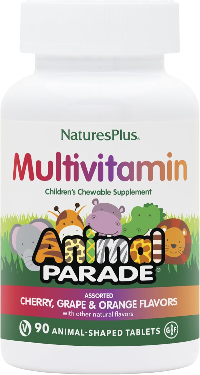 Natures Plus Animal Parade Kids Multivitamin - 180 Chewable Tablets - Natural Flavors - Vegan, Gluten-Free - 90 Servings