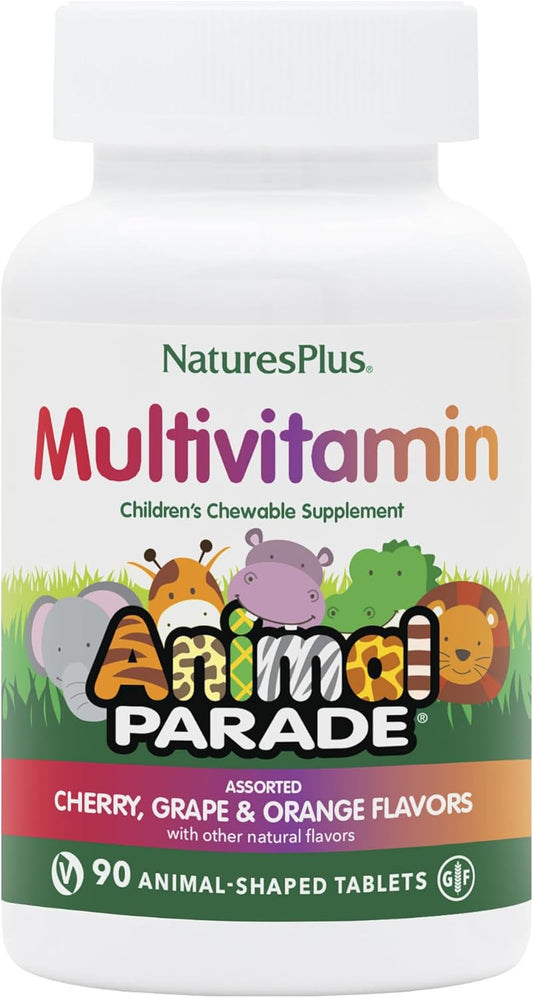 Natures Plus Animal Parade Kids Multivitamin - 180 Chewable Tablets - Natural Flavors - Vegan, Gluten-Free - 90 Servings