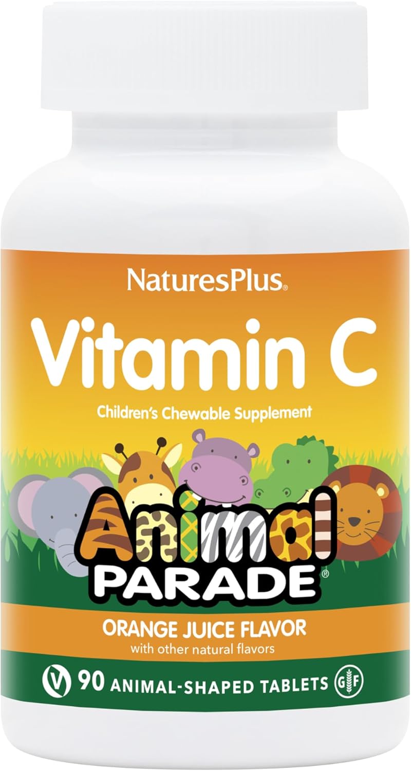 Nature's Plus Animal Parade Vitamin C Chewable Tablets - Orange Juice Flavor - 180 Animal-Shaped Tablets - Vegan, Gluten Free - 90 Servings