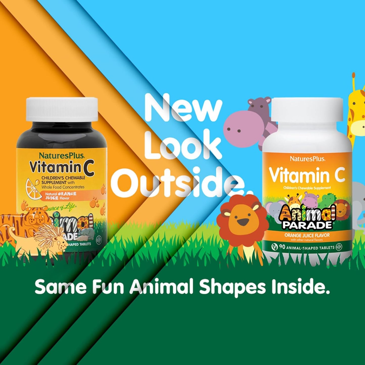 Nature's Plus Animal Parade Vitamin C Chewable Tablets - Orange Juice Flavor - 180 Animal-Shaped Tablets - Vegan, Gluten Free - 90 Servings
